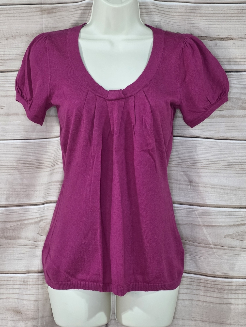 GAP Sweater Scoop Neck Short Sleeve Puff Pleated Magenta Purple Pink S